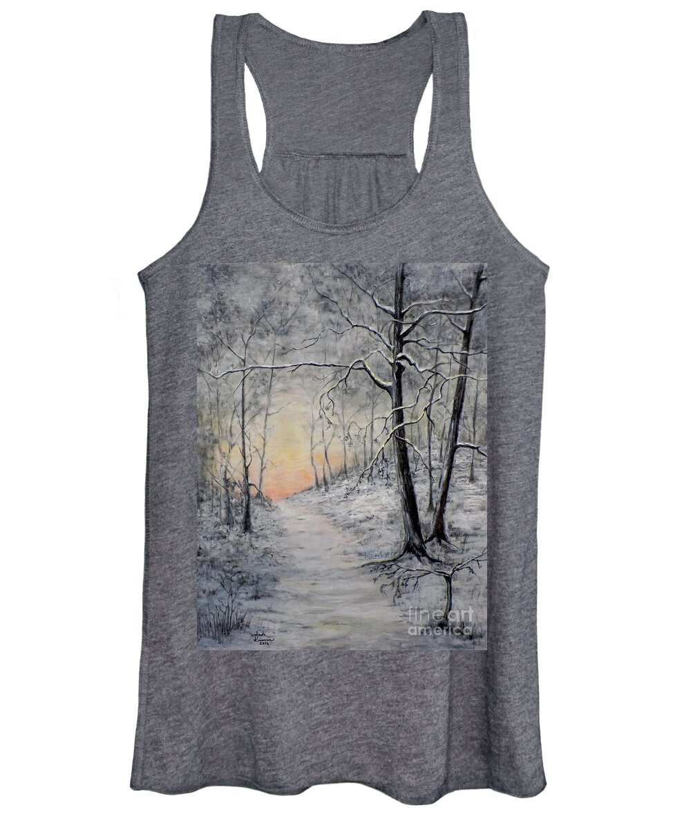 Winter Women's Tank Top featuring the painting Winter Sunset by Judy Kirouac