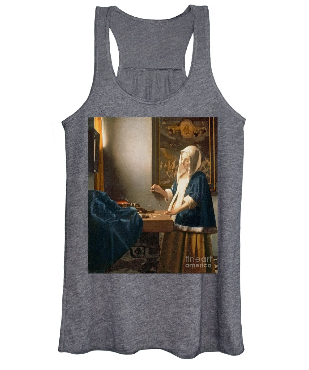 Vermeer Women's Tank Top featuring the painting Woman Holding a Balance by Jan Vermeer