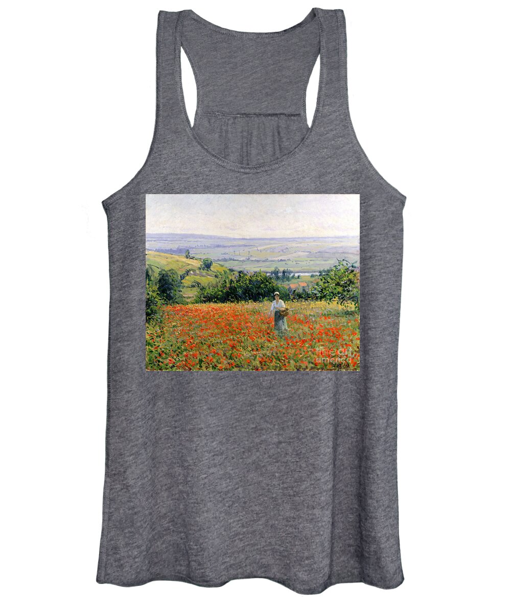 Woman In A Poppy Field (oil On Canvas) By Leon Giran-max (c.1870-1927) Women's Tank Top featuring the painting Woman in a Poppy Field by Leon Giran Max