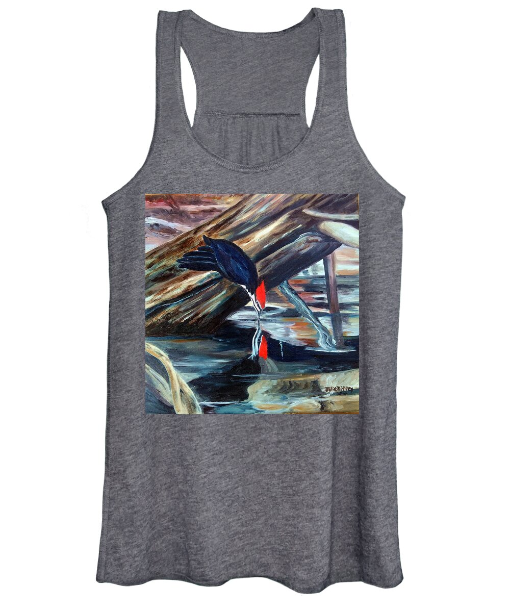 Bird Women's Tank Top featuring the painting Woodpecker Sipping Water by Julie Brugh Riffey