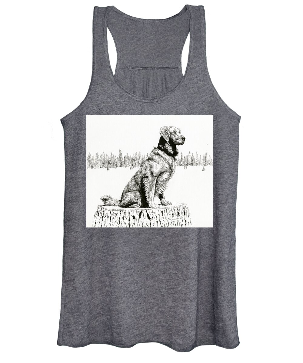 Forester's Dog Women's Tank Top featuring the drawing Woods Dog by Timothy Livingston