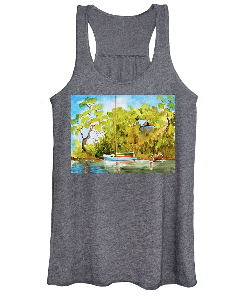Yacht Women's Tank Top featuring the painting Yacht Weene' in Barnes Bay by Dorothy Darden