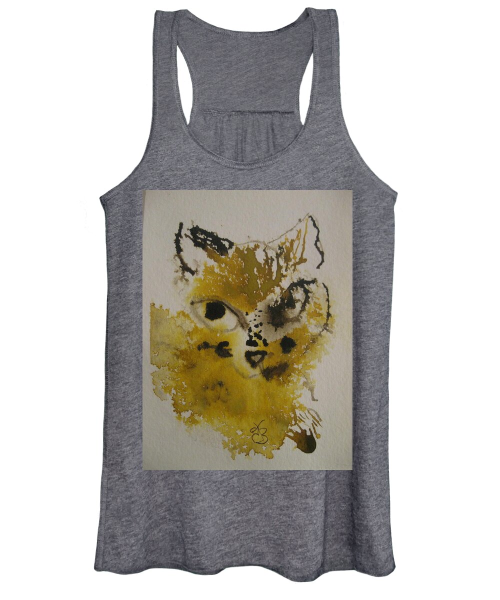 Yellow Women's Tank Top featuring the drawing Yellow And Brown Cat by AJ Brown
