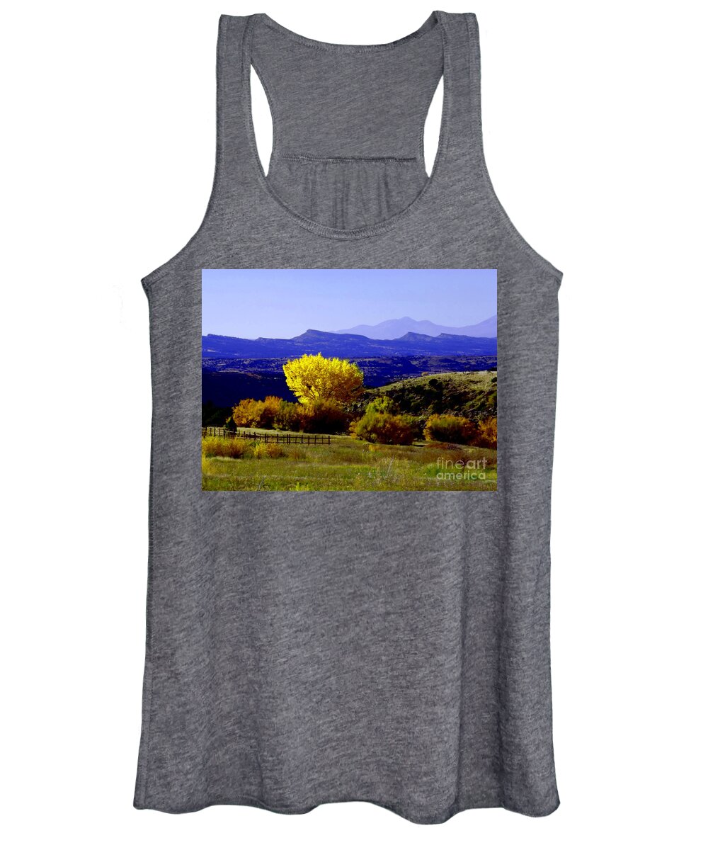 Yellow Cotton Wood Red Vale Colorado Women's Tank Top featuring the digital art Yellow Cotton Wood red Vale Colorado by Annie Gibbons