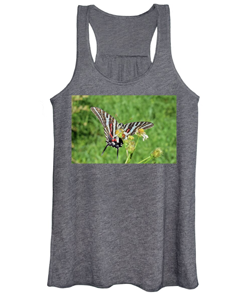 Photograph Women's Tank Top featuring the photograph Zebra Swallowtail and Ladybug by Larah McElroy