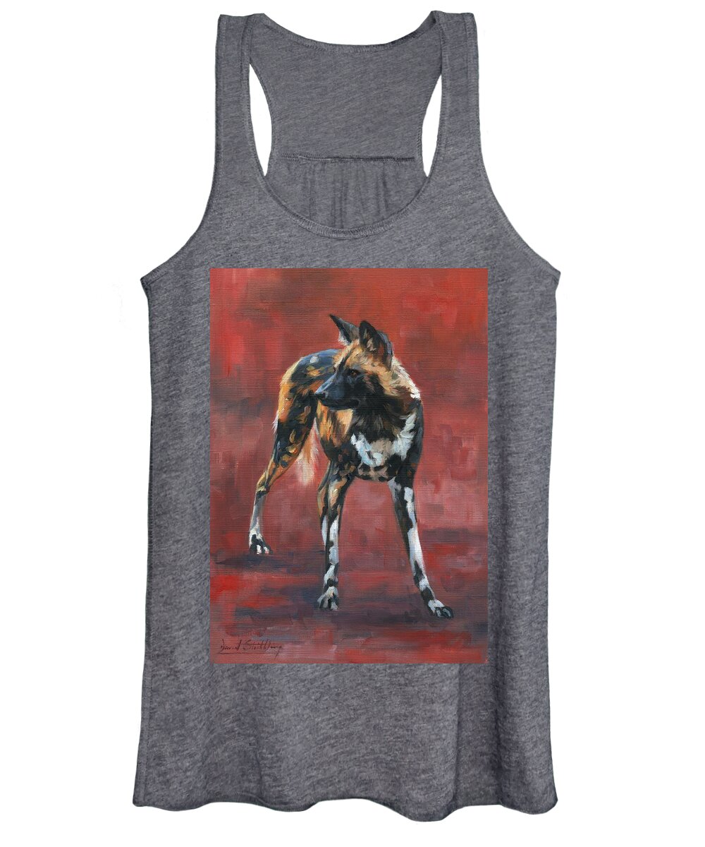 Wild Dog Women's Tank Top featuring the painting African Wild Dog #1 by David Stribbling