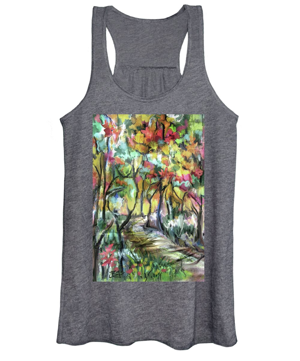 Colorful Forest Women's Tank Top featuring the digital art Forest Path #1 by Jean Batzell Fitzgerald