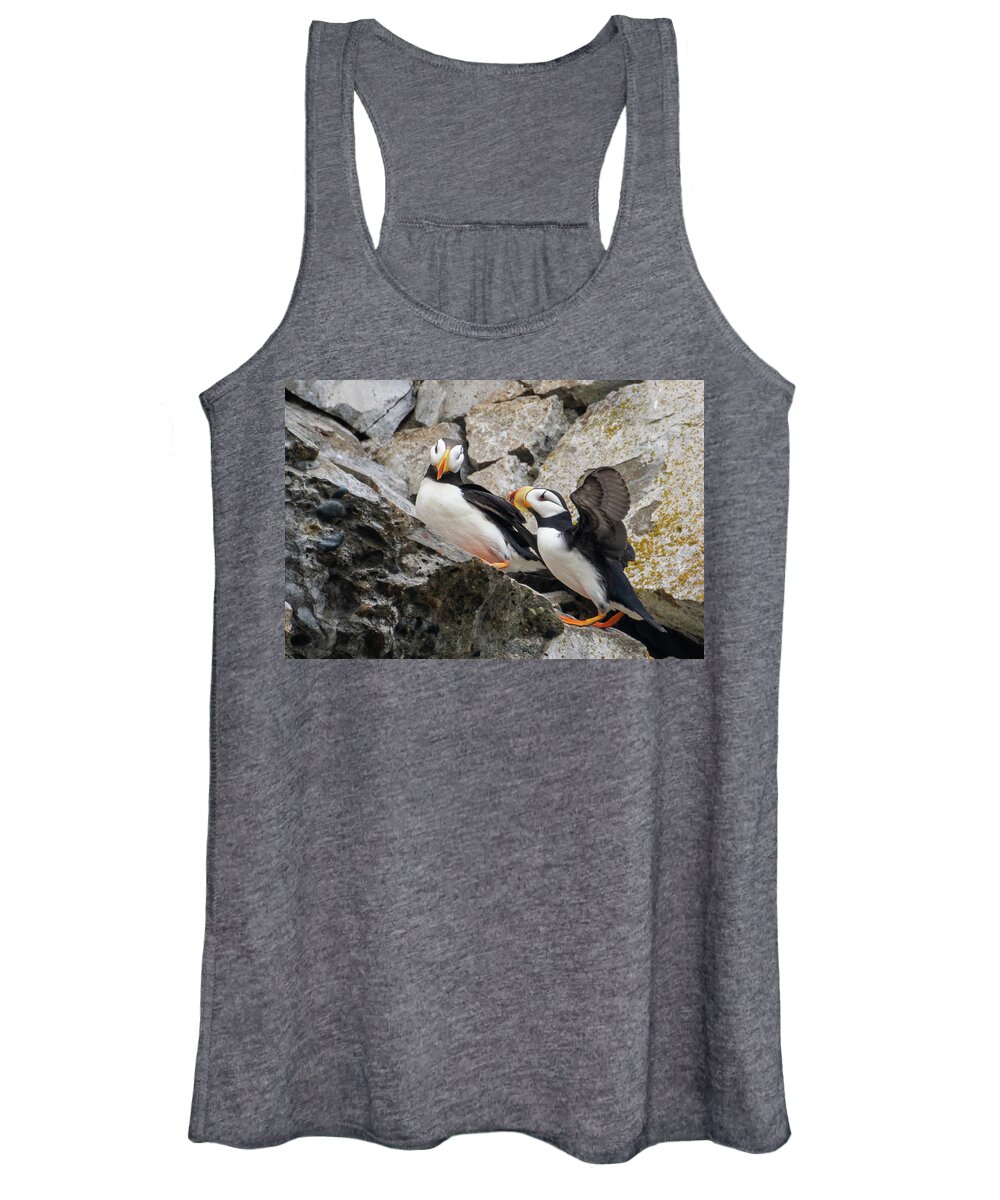 Puffin Women's Tank Top featuring the photograph Horned Puffin Pair 2 by Mark Hunter