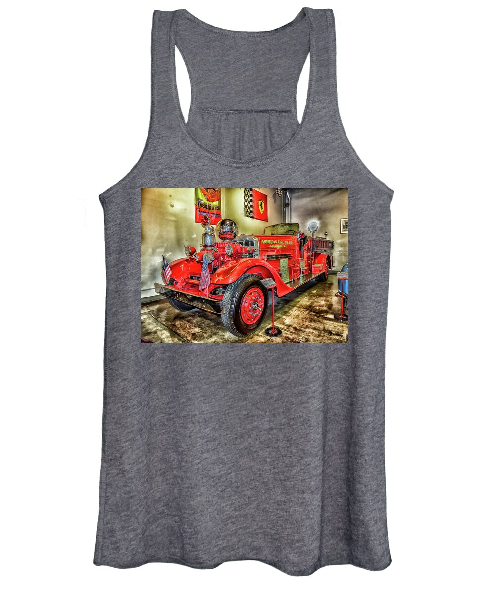 Linda Brody Women's Tank Top featuring the digital art 1937 Fire Truck Lansford Pennsylvania Abstract I by Linda Brody