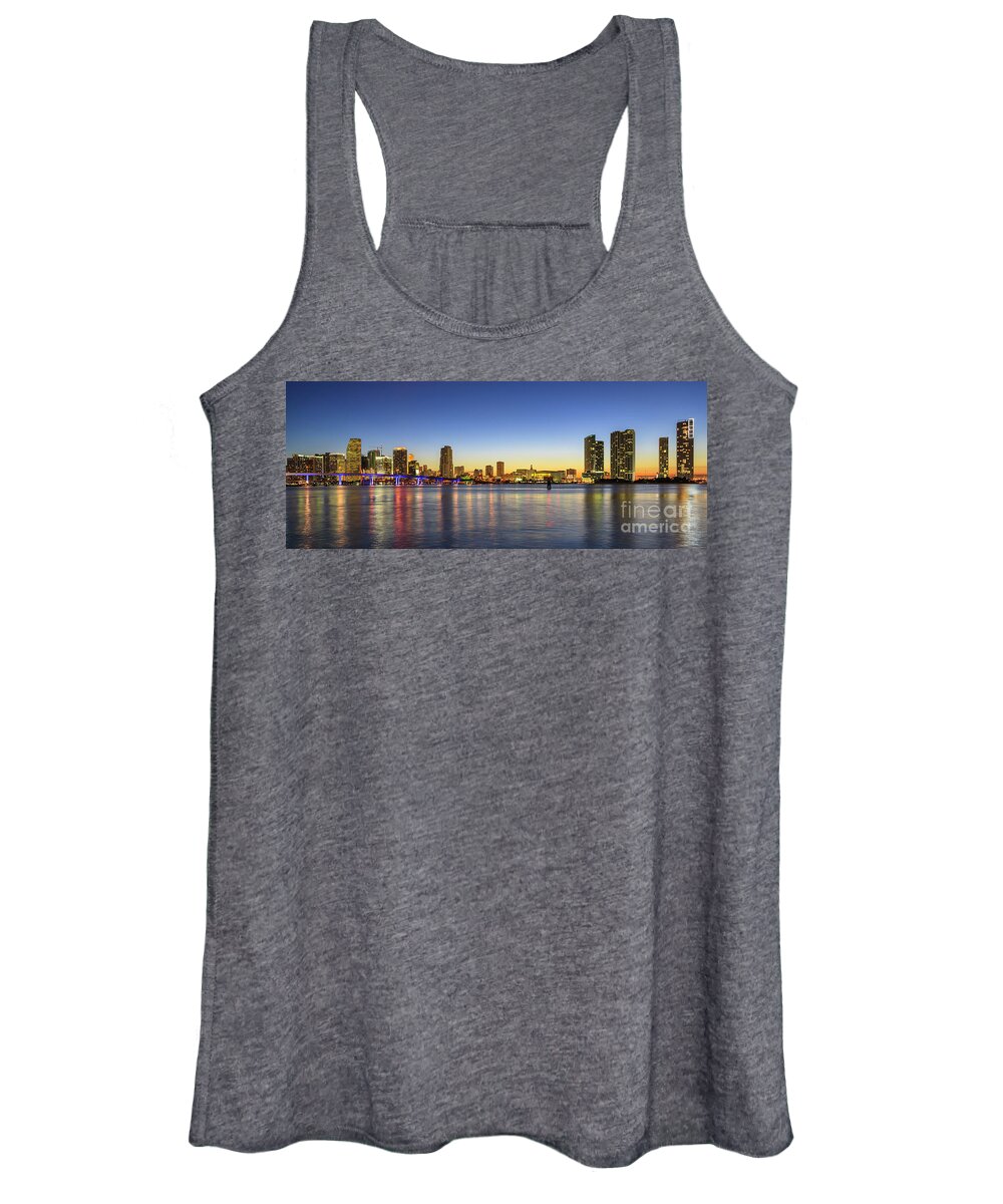 Architecture Women's Tank Top featuring the photograph Miami Sunset Skyline by Raul Rodriguez