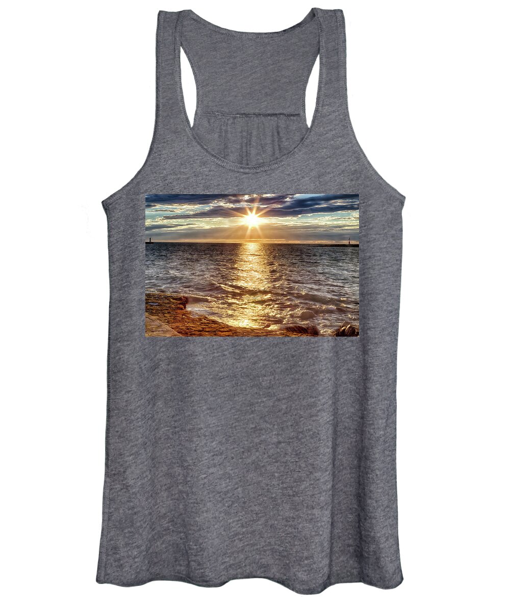 Background Women's Tank Top featuring the photograph Sunset on sea rocks #2 by Vivida Photo PC