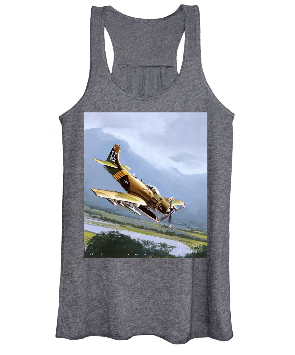 Military Aircraft Women's Tank Top featuring the painting Douglas A-1J Skyraider by Jack Fellows