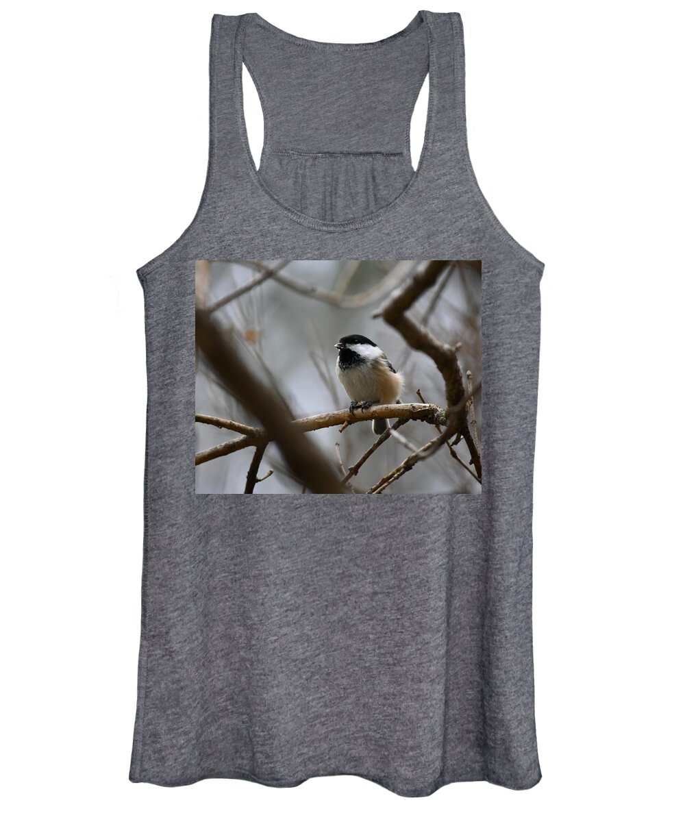 Black Capped Chickadee Women's Tank Top featuring the photograph A Black and White Day by Hella Buchheim