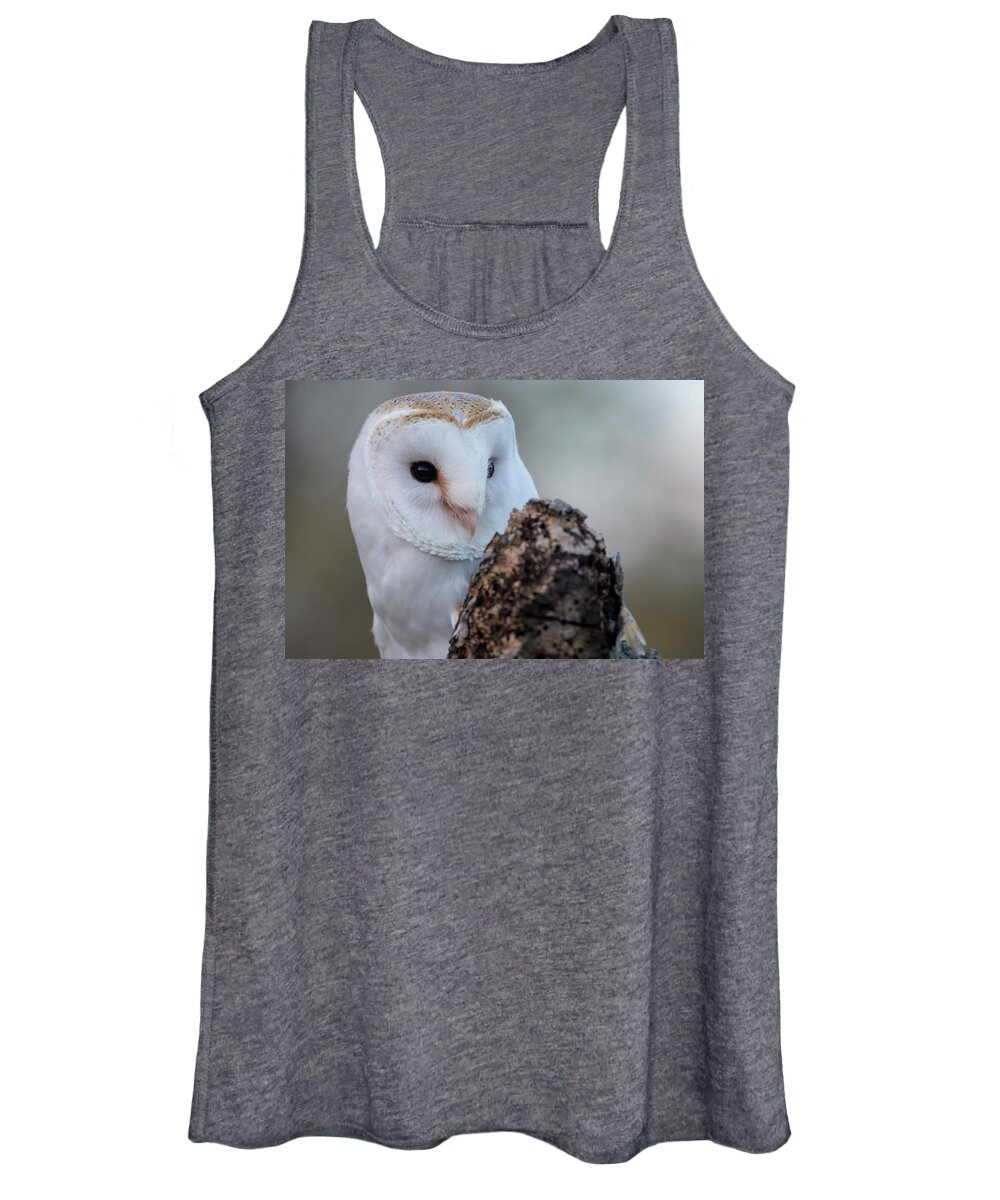 Owl Women's Tank Top featuring the photograph A Coy Barn Owl by Mark Hunter