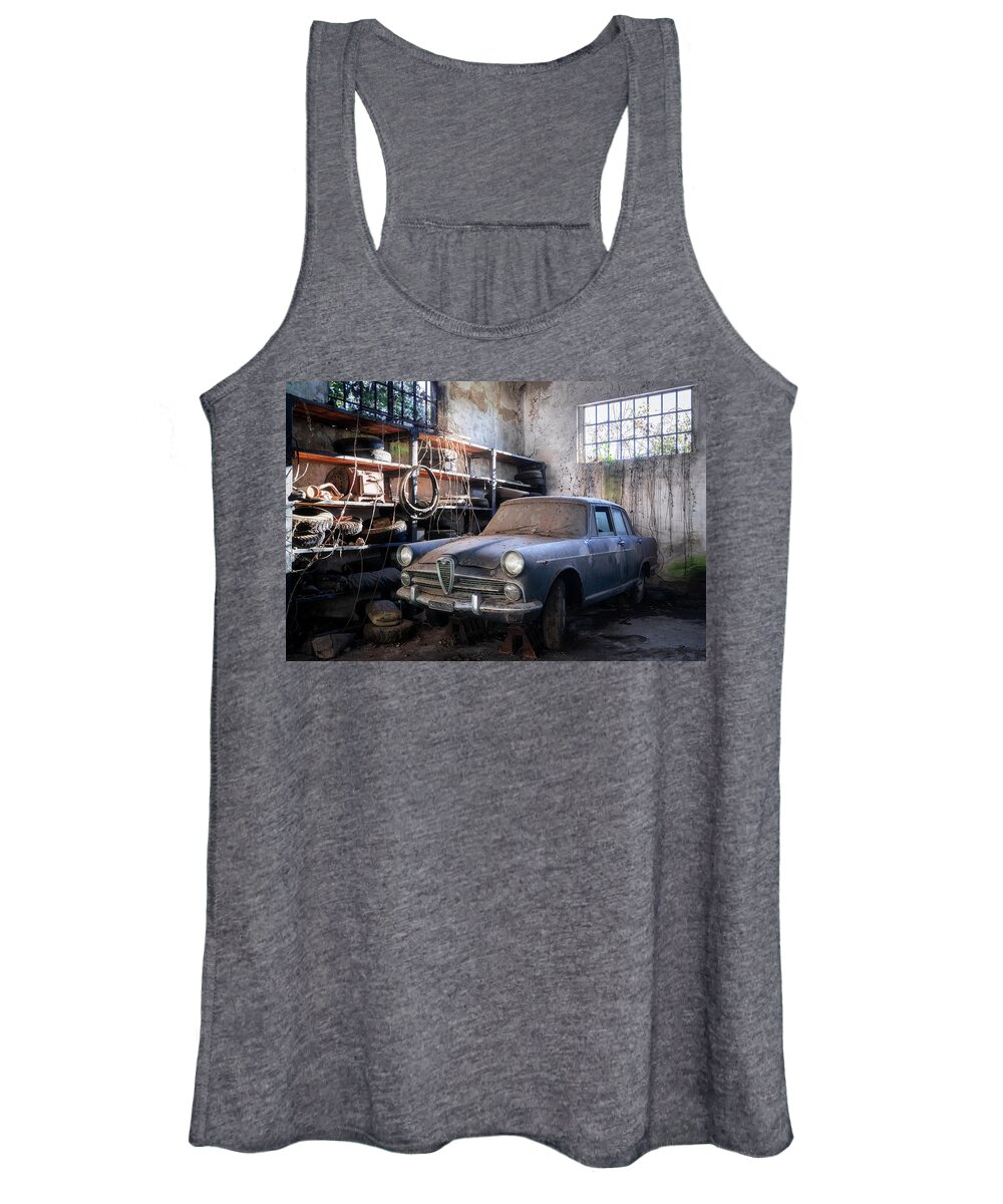 Urban Women's Tank Top featuring the photograph Abandoned Car in Garage by Roman Robroek