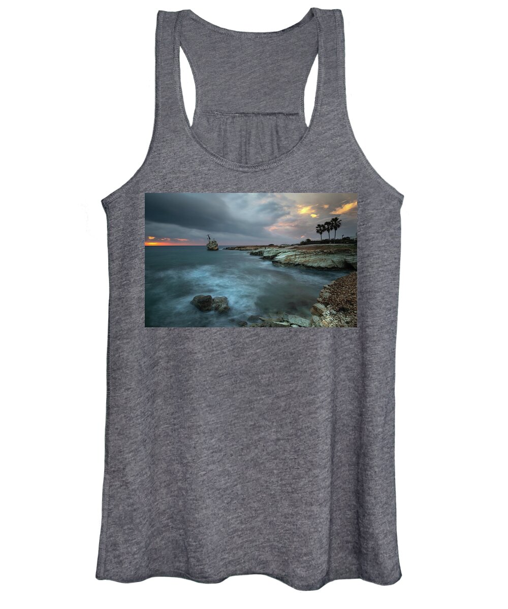 Coastline Women's Tank Top featuring the photograph Abandoned ship of EDRO III resting on the coastline of Peyia in by Michalakis Ppalis