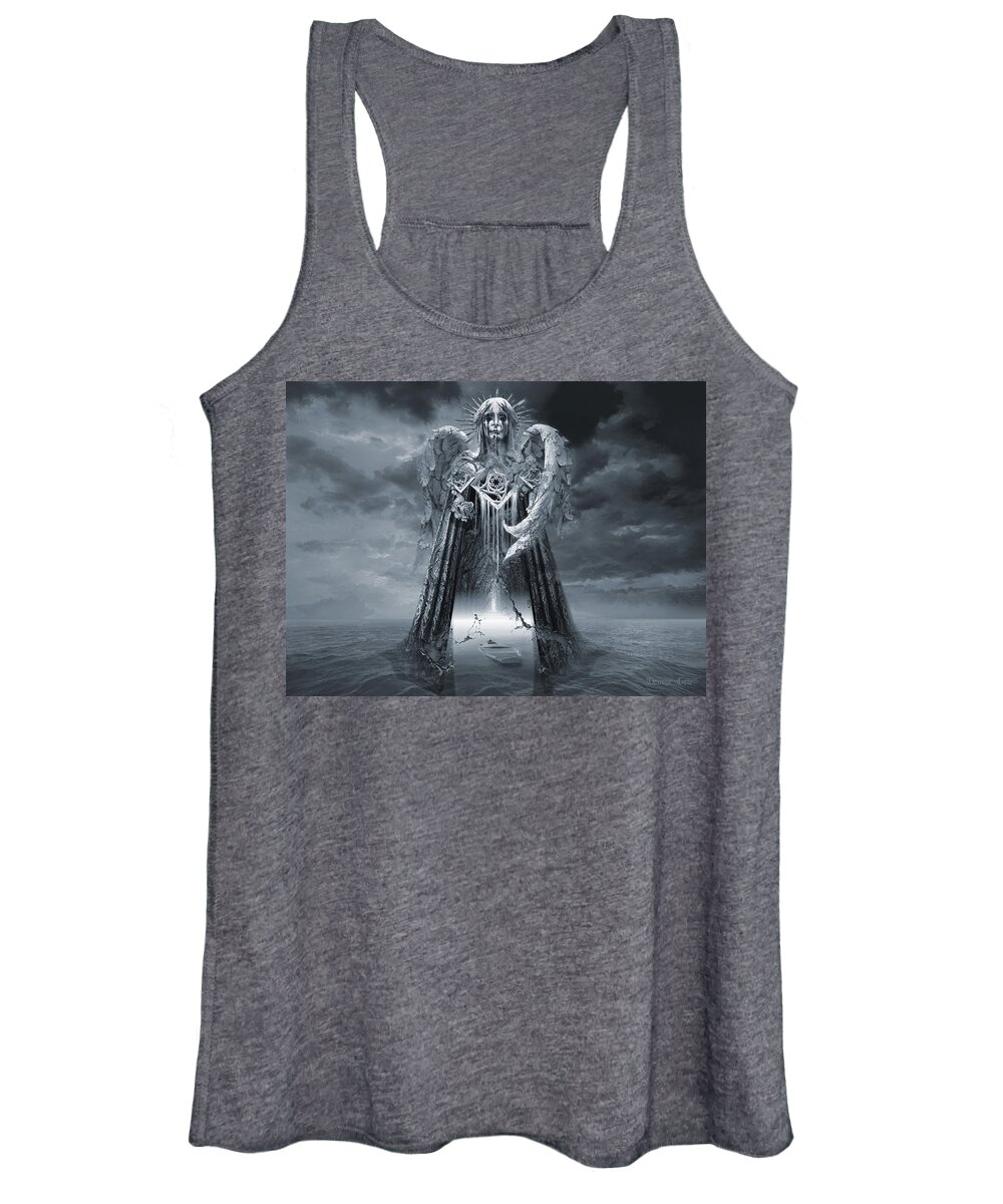Angel Women's Tank Top featuring the digital art Angels and Demons Spirit of Repentance and Hope BW by George Grie