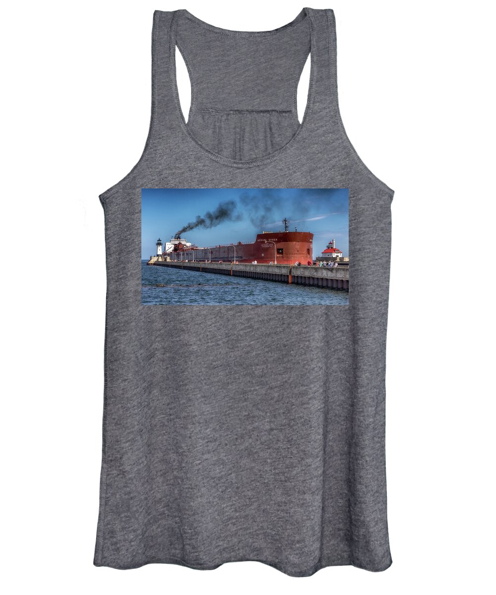 Ship Women's Tank Top featuring the photograph Arrival of Mesabi Miner by Susan Rissi Tregoning