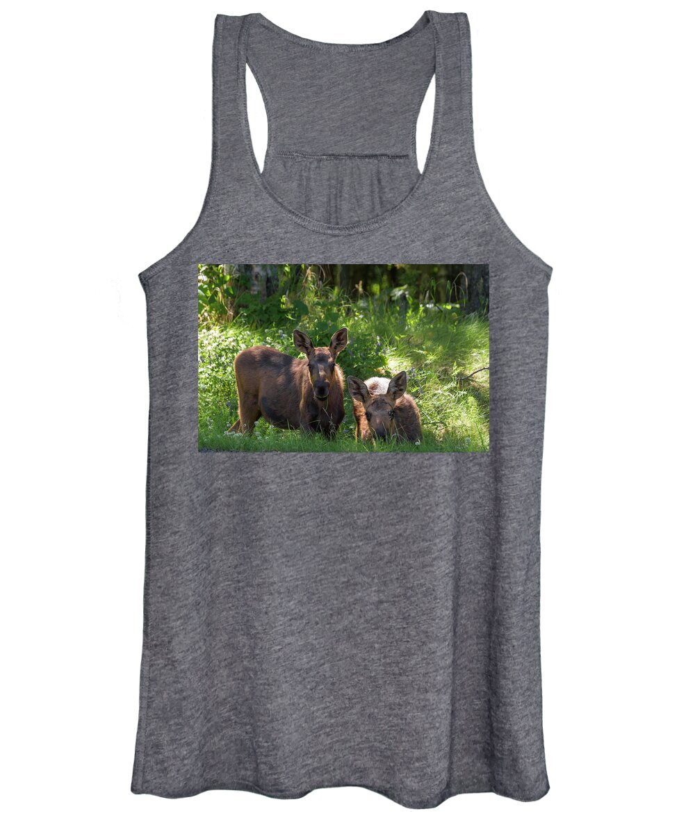 Alaska Women's Tank Top featuring the photograph Baby Moose in Woods by Scott Slone