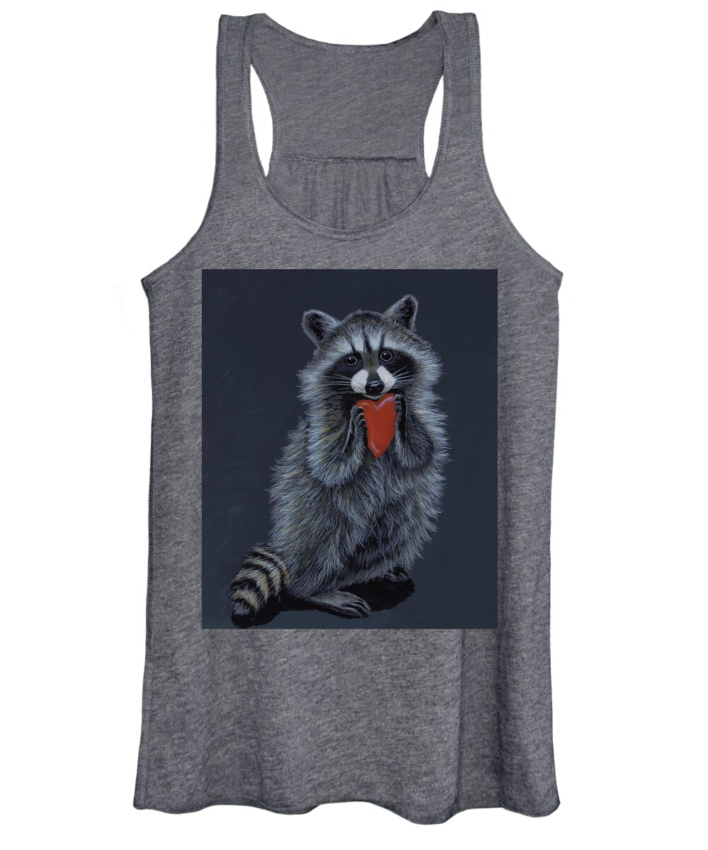 Raccoon Women's Tank Top featuring the painting Be Mine by Anthony J Padgett
