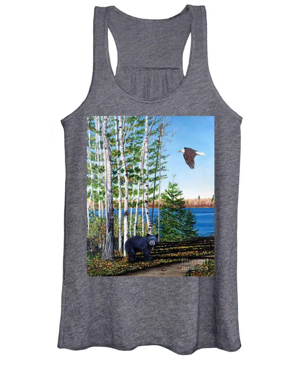 Bald Women's Tank Top featuring the painting Little Bear and Eagle Wing by Marilyn McNish