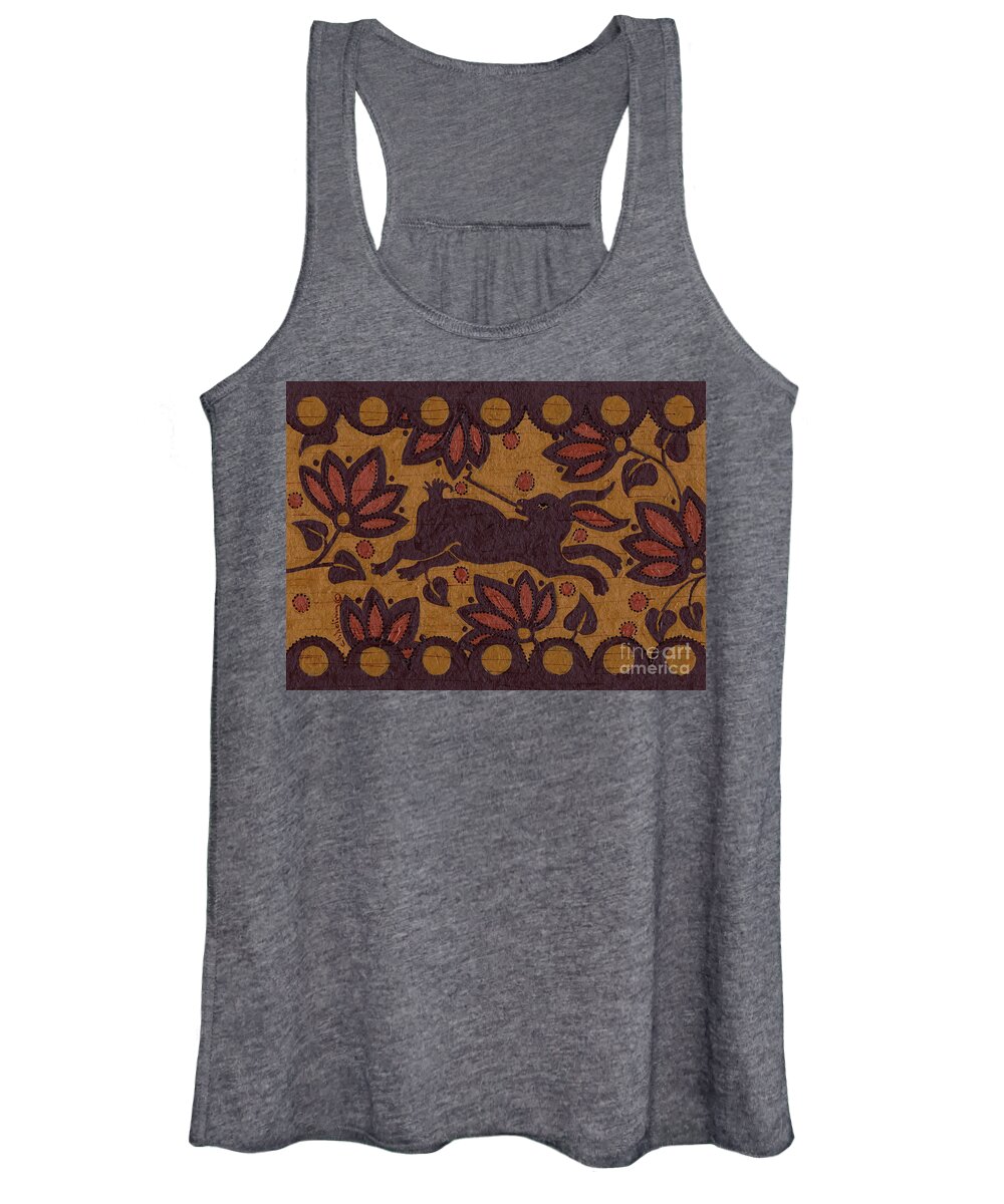 Native American Women's Tank Top featuring the painting Birch Bark - Confident Rabbit by Chholing Taha