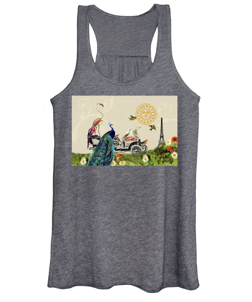 Whimsical Women's Tank Top featuring the mixed media Birds of a Feather in Paris, France by Peggy Collins