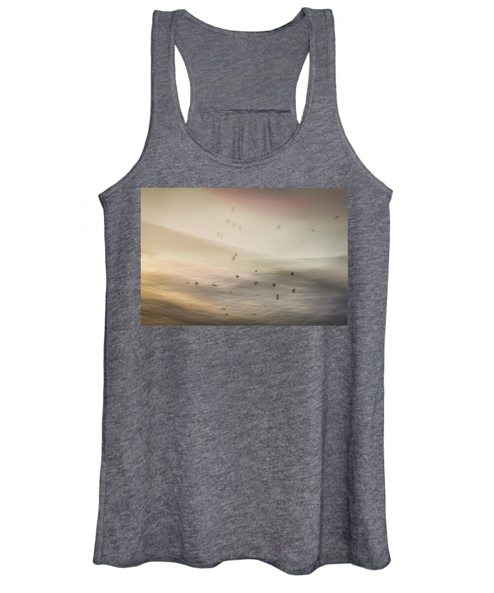 Intentional Camera Movement Women's Tank Top featuring the photograph Birds over the Sea by Anita Nicholson
