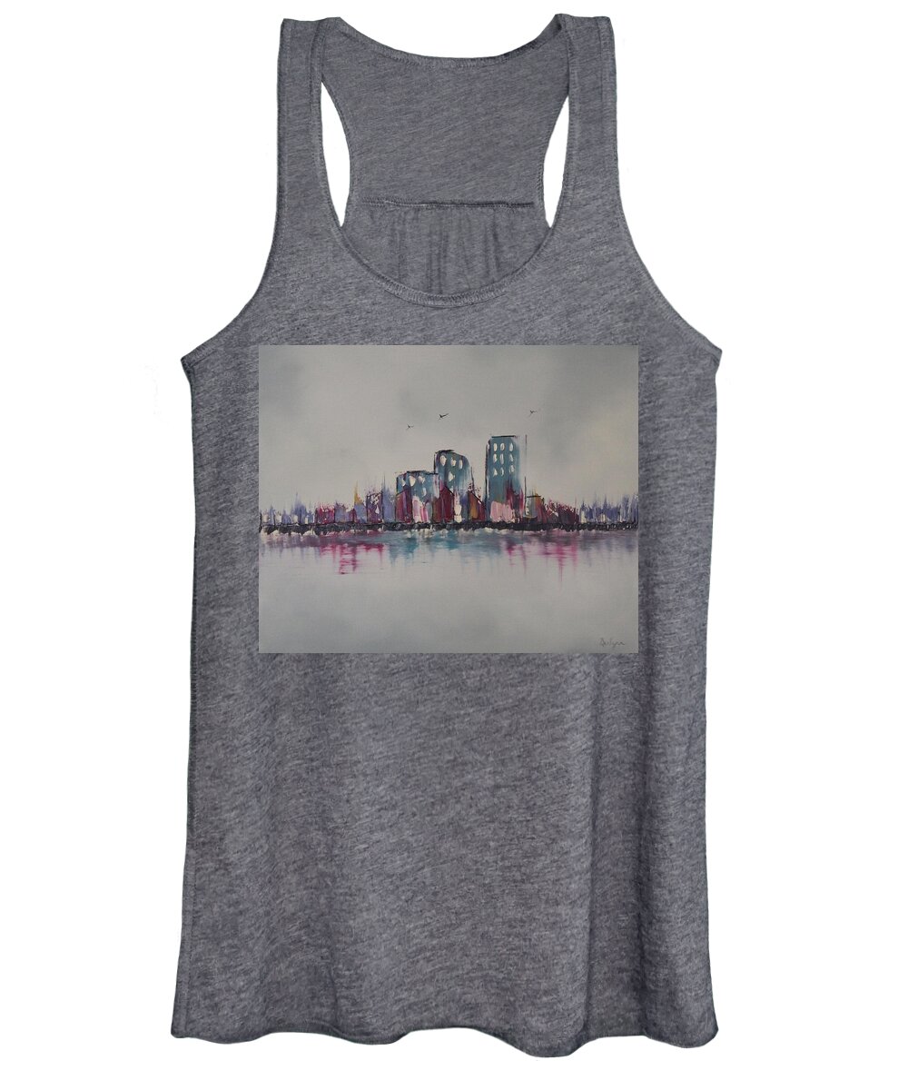 Stylized Impressionism Women's Tank Top featuring the painting Blustered City by Berlynn