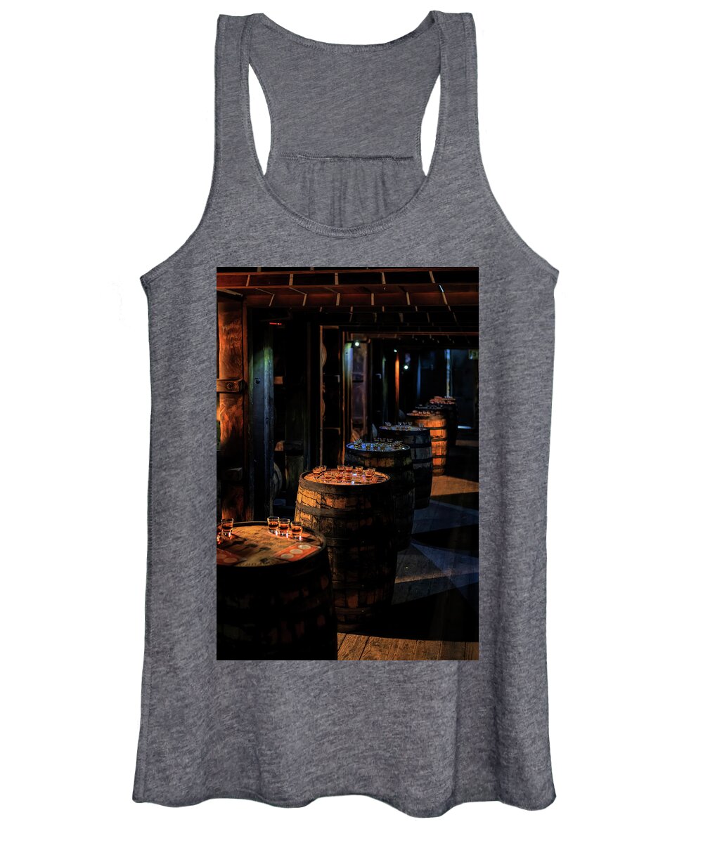 Woodford Reserve Women's Tank Top featuring the photograph Bourbon Tasting Between the Ricks by Susan Rissi Tregoning