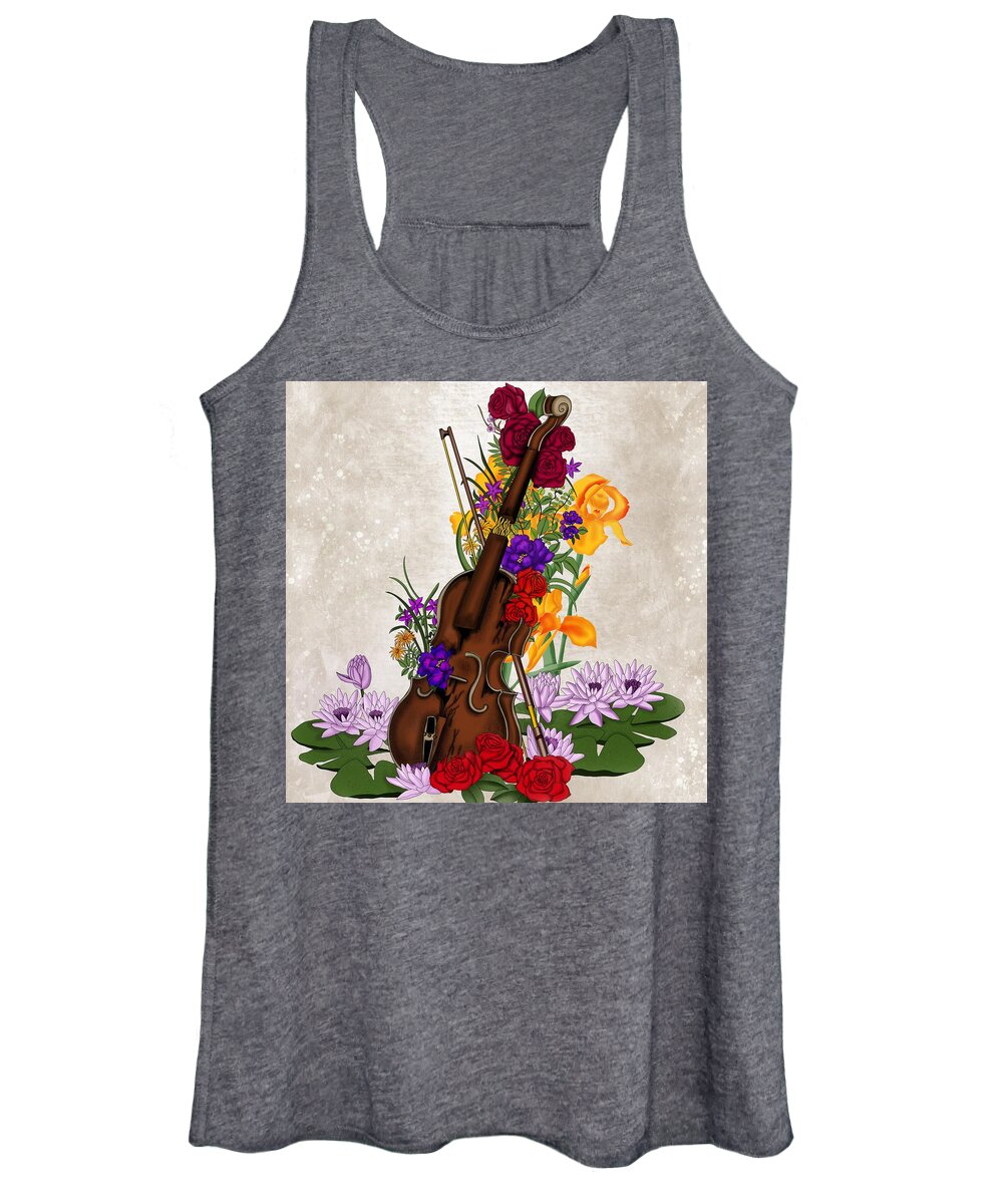 Violin Women's Tank Top featuring the painting Broken violin surrounded by flowers by Patricia Piotrak