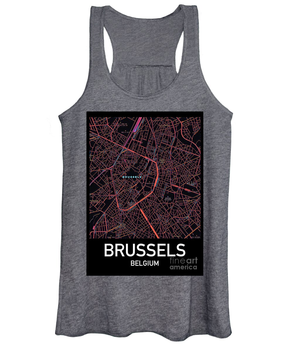 Brussels Women's Tank Top featuring the digital art Brussels City Map by HELGE Art Gallery