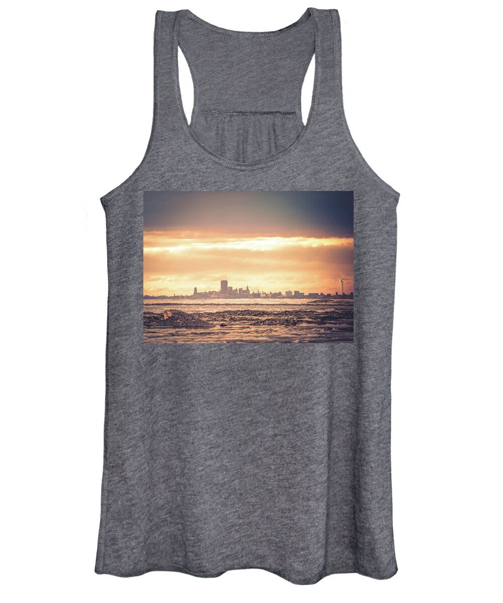 Sunset Women's Tank Top featuring the photograph Buffalo, NY Sunset by Dave Niedbala