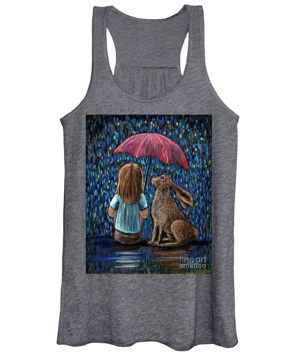 Rebecca Women's Tank Top featuring the painting Bunny Love Series, Rainy Day by Rebecca Parker