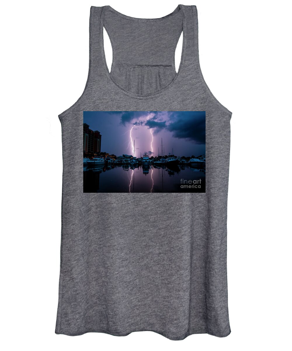 Lightning Women's Tank Top featuring the photograph Calm in the Harbor by Quinn Sedam