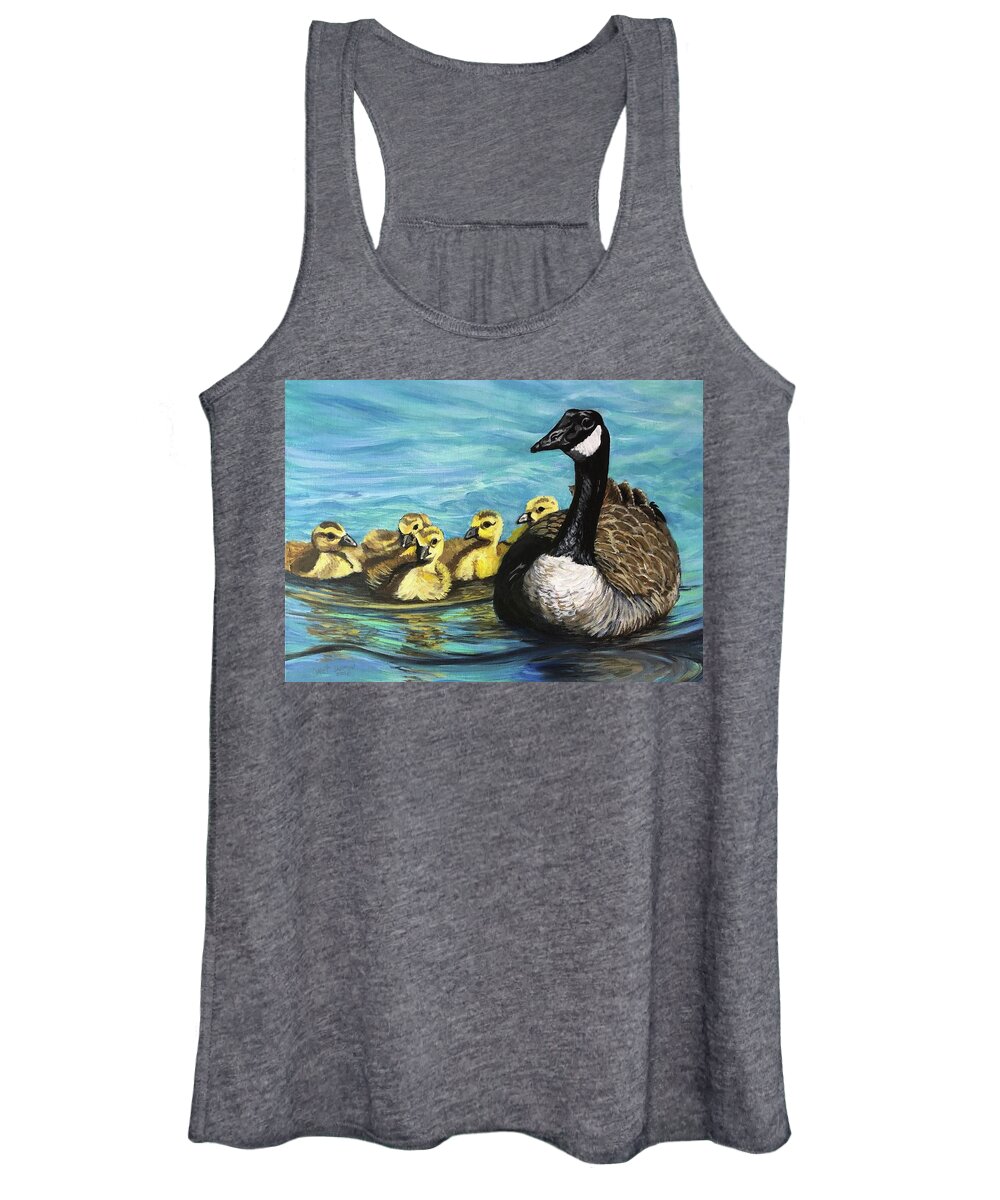 Canadian Women's Tank Top featuring the painting Canadian Goose and Goslings by Jeanette Jarmon