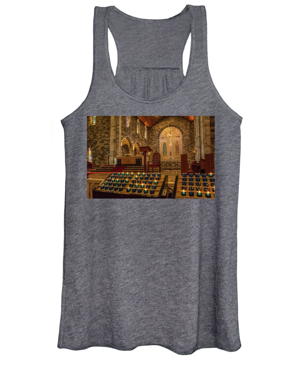 Gallway Cathedral Women's Tank Top featuring the photograph Candles and Prayers, Galway Cathedral by Marcy Wielfaert