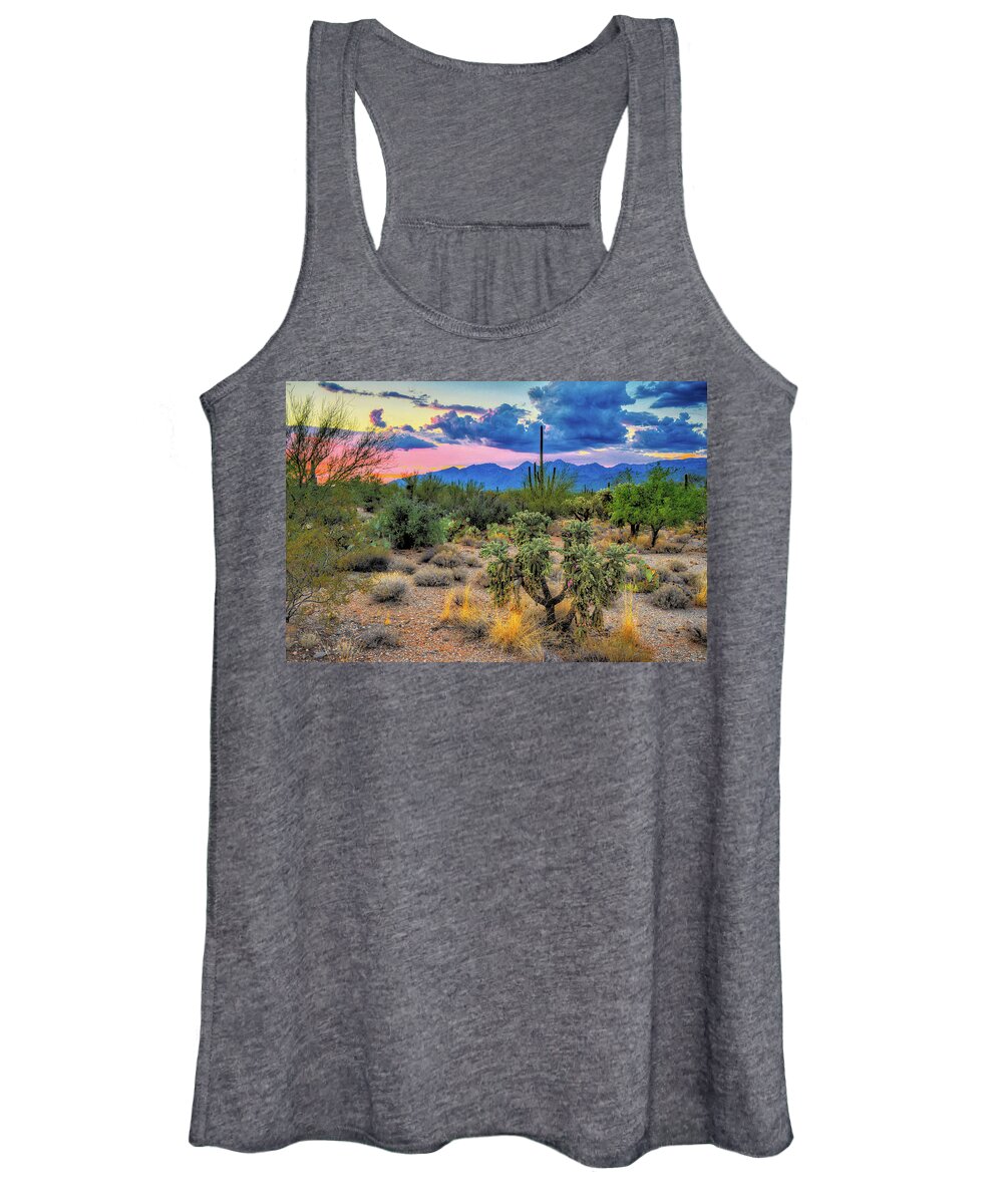 Southwest Women's Tank Top featuring the photograph Catalina Mountains and Sonoran Desert Twilight by Chance Kafka