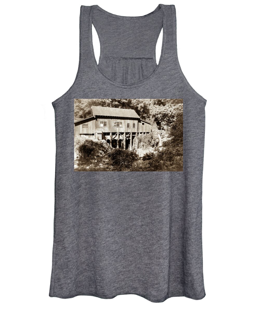 1876 Women's Tank Top featuring the photograph Cedar Creek Grist Mill - Sepia 0992 by Kristina Rinell