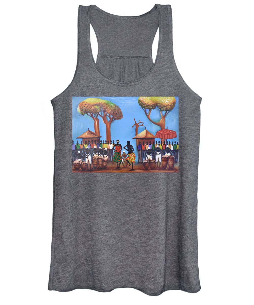 Africa Women's Tank Top featuring the painting Celebration Drumming - Blue by Francis Sampson