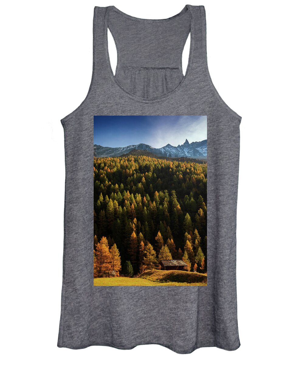 Chalet Women's Tank Top featuring the photograph Chalet surrounded by autumn by Dominique Dubied