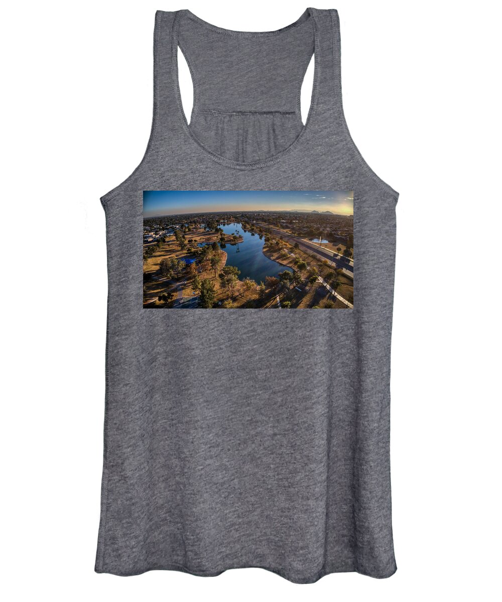 Aerial Shot Women's Tank Top featuring the photograph Chaparral Lake by Anthony Giammarino