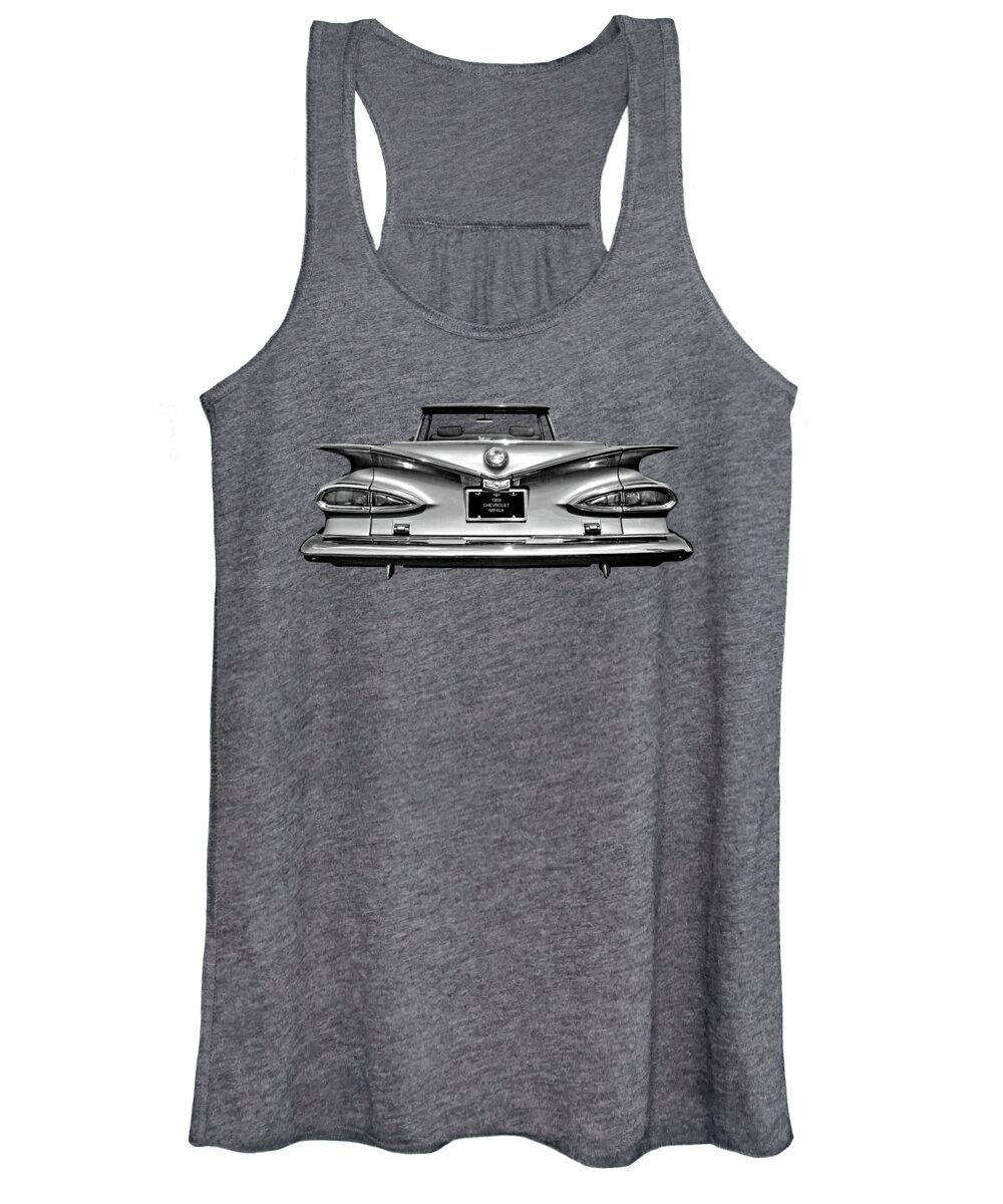 Chevrolet Impala Women's Tank Top featuring the photograph Chevrolet Impala 1959 in Black and White by Gill Billington