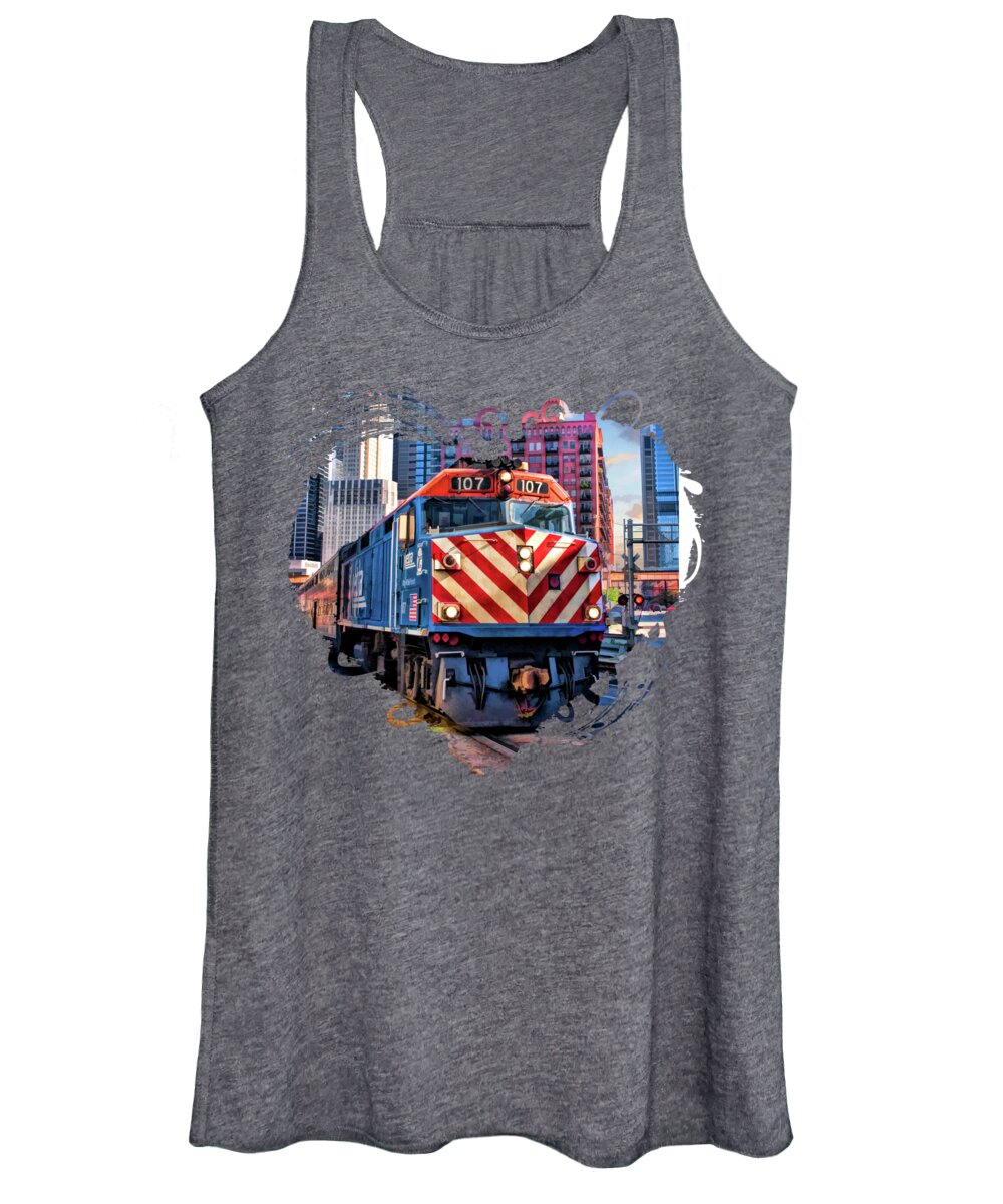 Chicago Women's Tank Top featuring the painting Chicago Metra Train Downtown by Christopher Arndt