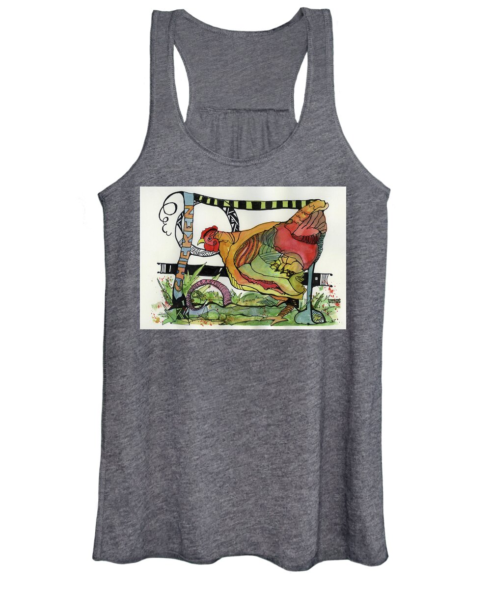 Chicken Women's Tank Top featuring the painting Chicken by Joan Chlarson