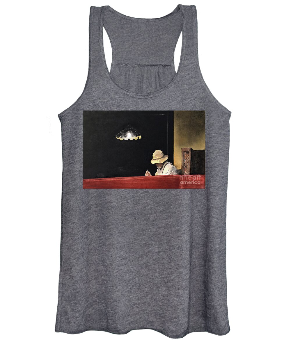 A Lone Diner Enjoys A Lunch Of Chili Rellenos At Richardo's Women's Tank Top featuring the painting Chili Rellenos by Monte Toon