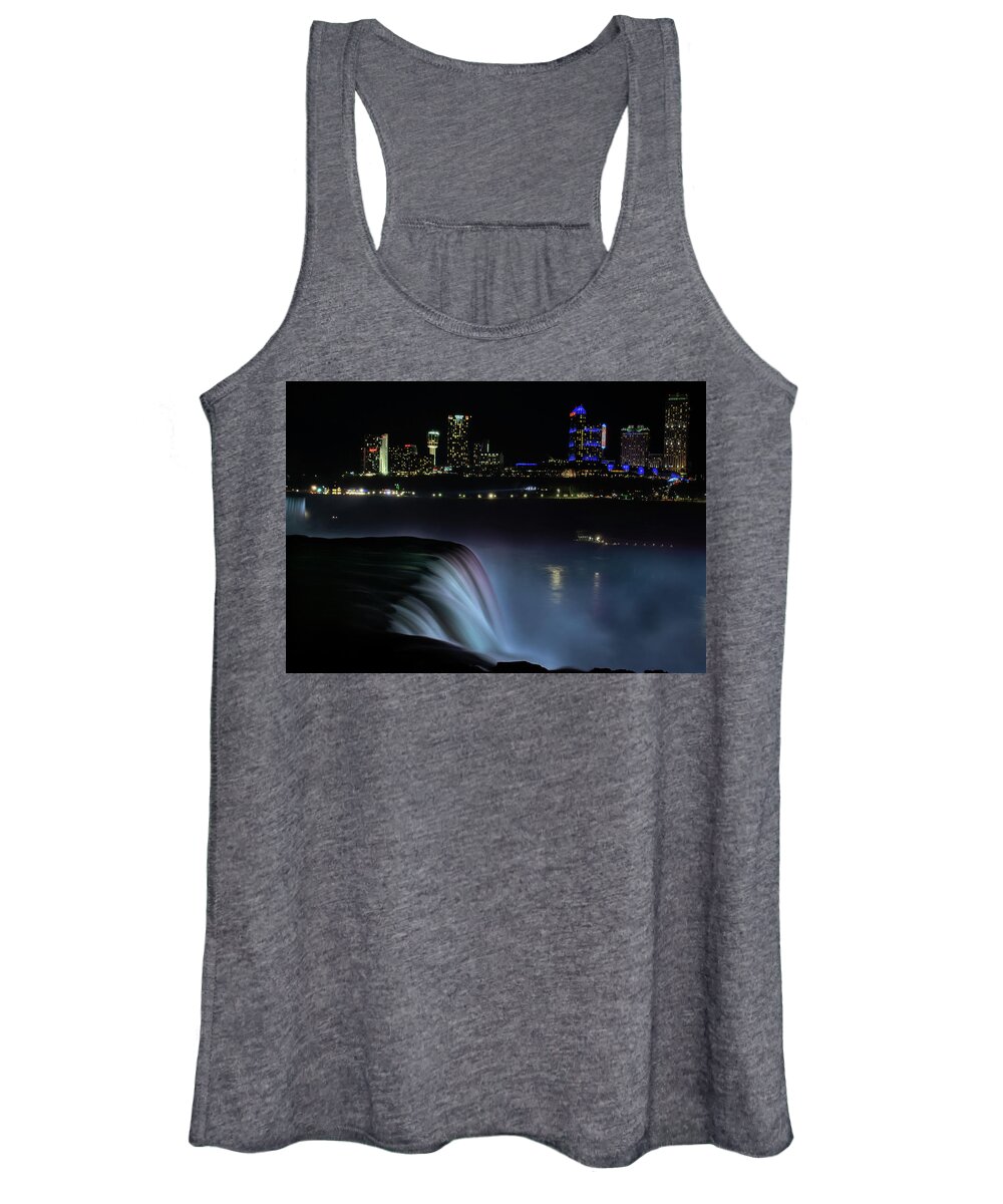 Niagara Falls Women's Tank Top featuring the photograph City Lights and Soft Falls by Vicky Edgerly