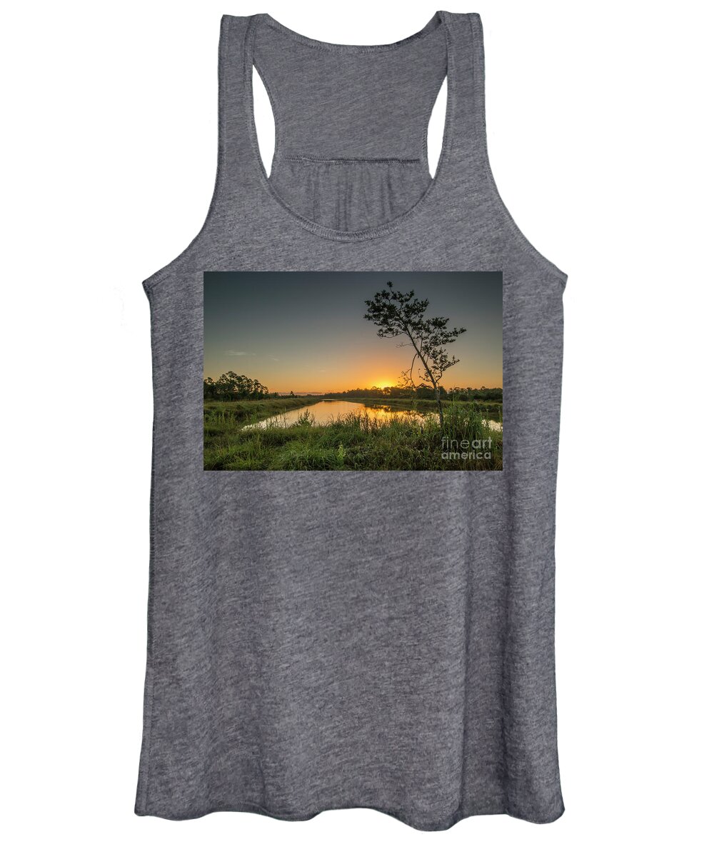 Sun Women's Tank Top featuring the photograph Cloudless Hungryland Sunrise by Tom Claud