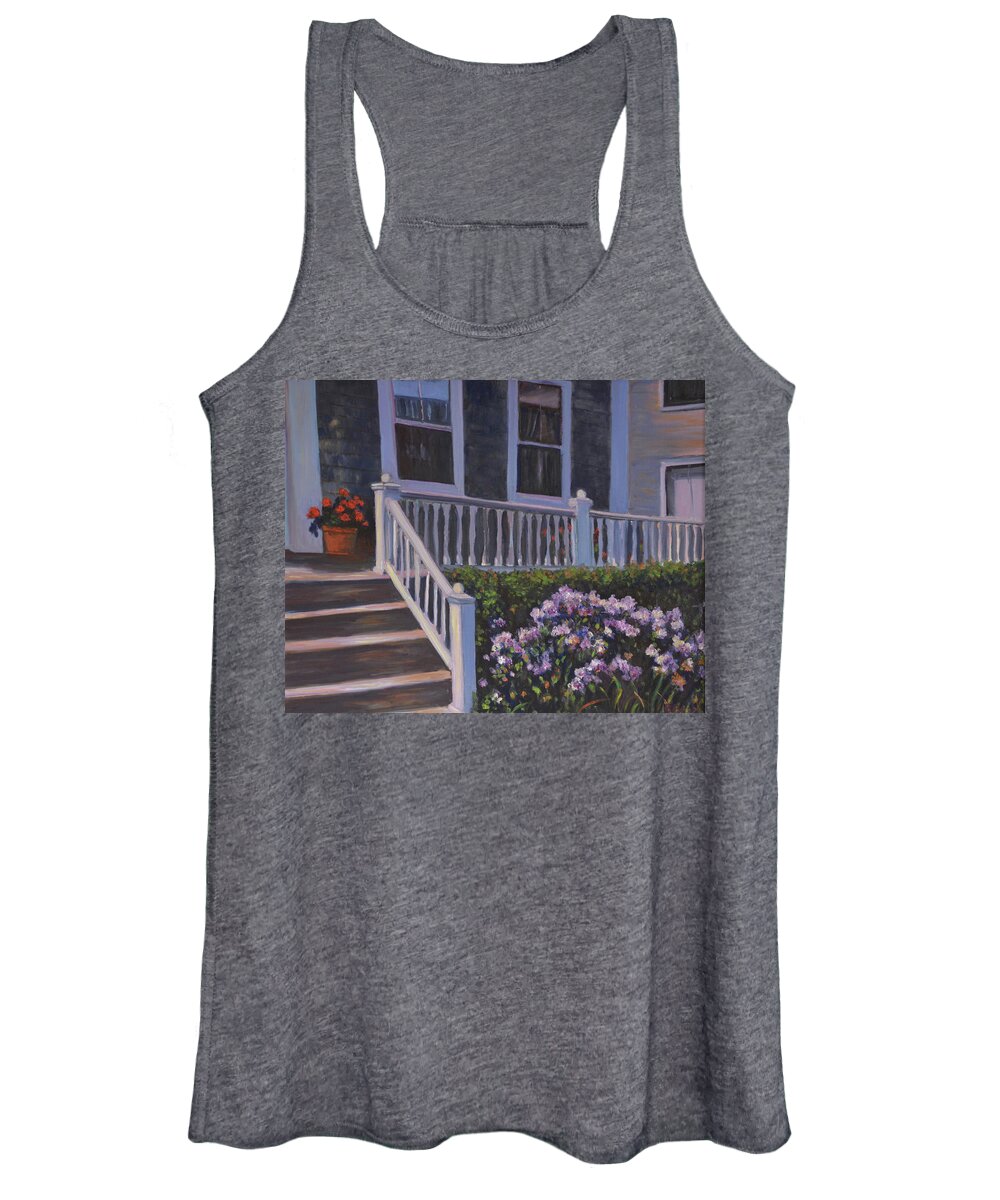 Provincetown Women's Tank Top featuring the painting Commercial St Porch by Beth Riso