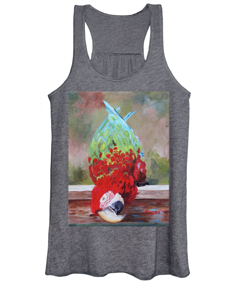 Parrot Women's Tank Top featuring the painting Curious as a Cat by Megan Collins